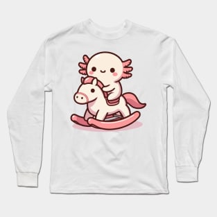 Cute axolotl on Rocking Horse Long Sleeve T-Shirt